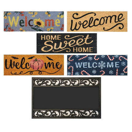 Kovot Four Seasons Interchangeable Doormat, Includes 5 Interchanging Welcome Mats Made from Natural Coir & 1 Rubber Tray - 30" x 18"