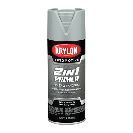 Krylon Automotive 2-In1 Hi-Build Primer Spray Paint, Flat, Gray, 12 oz.