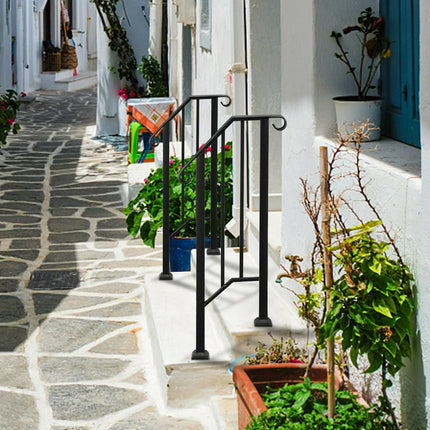 Ktaxon Outdoor 1-2 Step Wrought Iron Picket Handrail Black