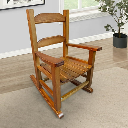 Kumji Wooden Child Rocking Chair, Hardwood Rocker, Rocking Chair for Child Toddlers Rocker Chair Aged 3-8, Smooth Rocking, for Living Room, Bedroom, Balconies, Porches, Children's Rooms, Oak