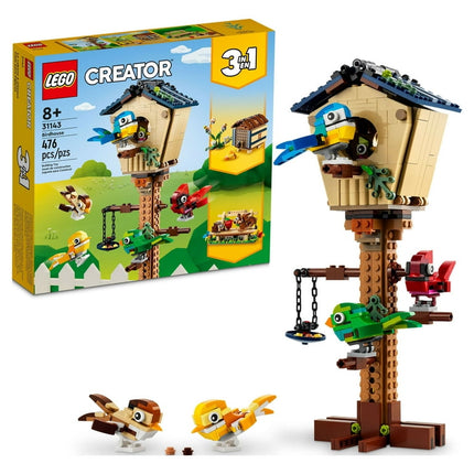 LEGO Creator 3in1 Birdhouse 31143, Birds to Hedgehog to Beehive Set, Forest Animal Figures, Building Toys for Kids Ages 8 Years and Over, Colorful Toy Set, Gift Idea