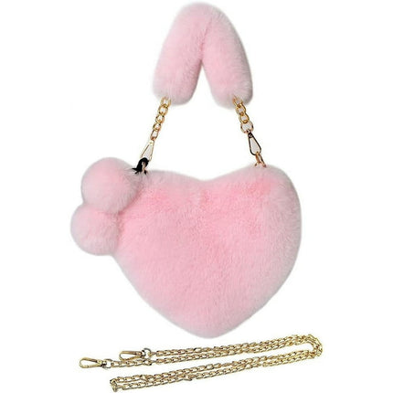 LFOGoods Furry Purse for Girls Heart Shaped Fluffy Faux Fur Handbag for Women Soft Small Shoulder Bag Clutch Purse-Pink Light