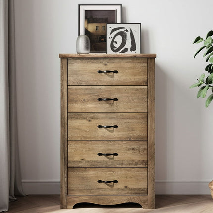 LINSY HOME Brown Dressers,Chest of 5 Drawers