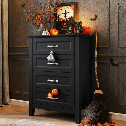 LINSY HOME Dresser for Bedroom, 4 Drawer Dresser with Metal Handles, Wood Chest of Drawers, Tall Dresser for Living Room, Entryway, and Closet, Black