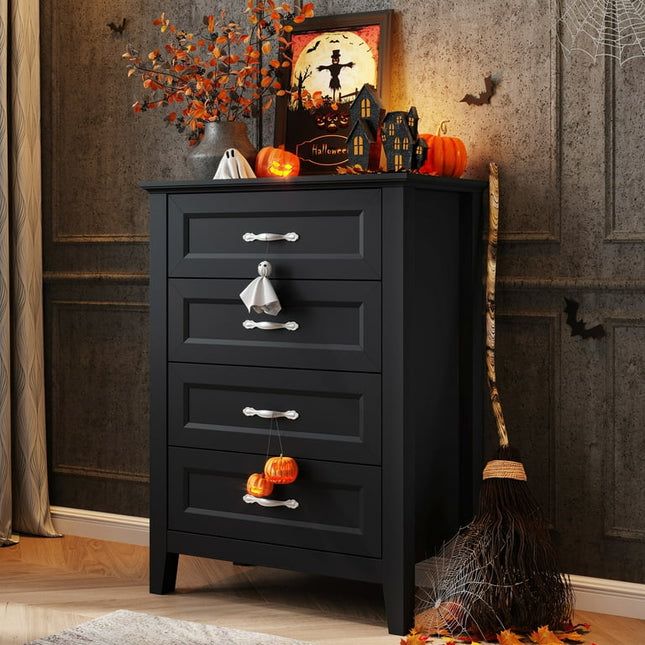 LINSY HOME Dresser for Bedroom, 4 Drawer Dresser with Metal Handles, Wood Chest of Drawers, Tall Dresser for Living Room, Entryway, and Closet, Black