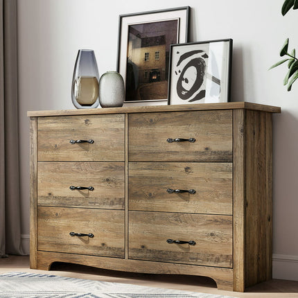 LINSY HOME Dressers for Bedroom, 6 Drawers Chest, Nursery Dresser Organizer, Wide Dresser Chest of Drawers - Brown