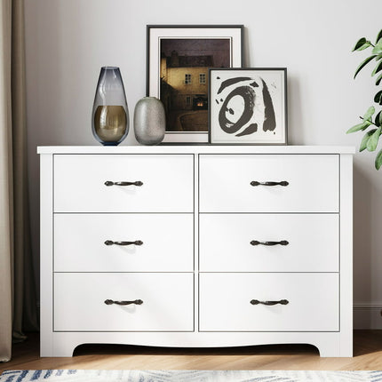 LINSY HOME White Double Dressers,Chest of 6 Drawers