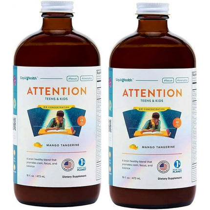 LIQUIDHEALTH Attention Liquid Multivitamin for Kids Memory & Focus Supplement, 16 fl Oz 2-Pack