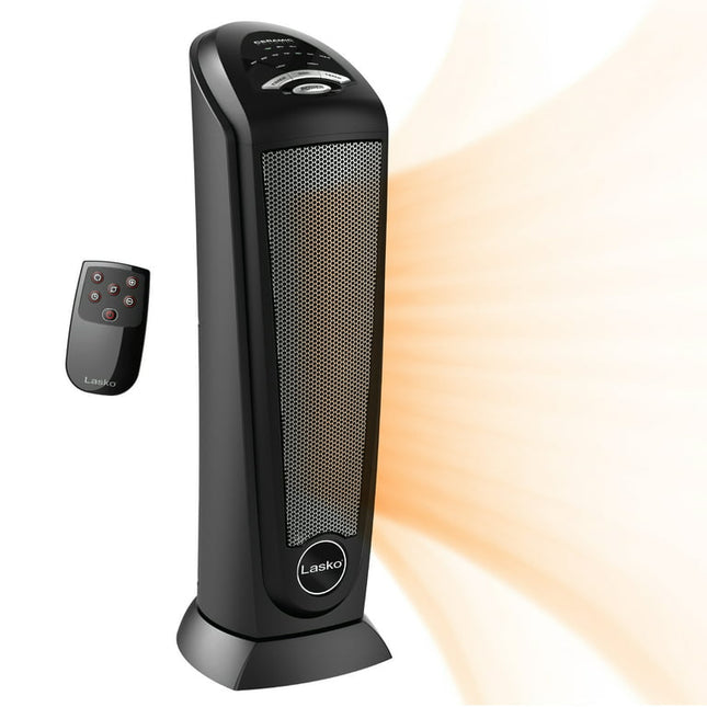 Lasko 1500W Oscillating Ceramic Tower Electric Space Heater with Remote, CT22410, Black, New
