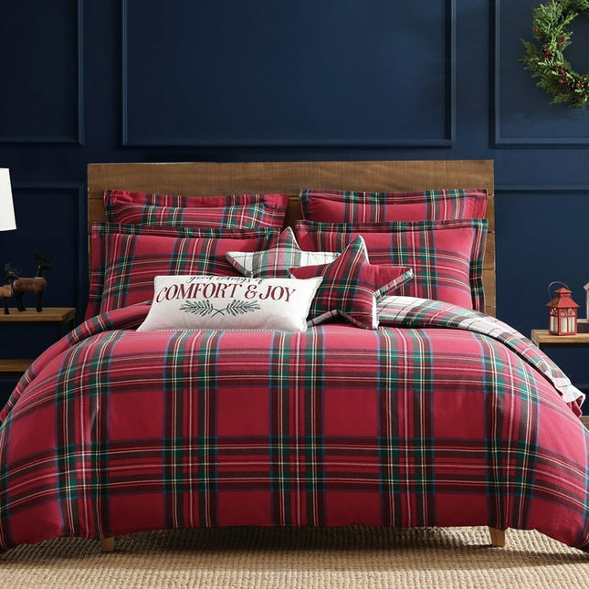 Levtex Home - Spencer Plaid Comforter Set - Full/Queen Comforter (90 x 94in.) + Two Standard Shams (26 x 20in.) - Tartan Plaid - Red, Green, White, Blue, Gold - Cotton