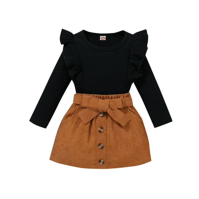LisenraIn Toddler Baby Girl Fall Winter Clothes Knit Ruffle Pullover Tops Corduroy Mini Skirts Outfits
