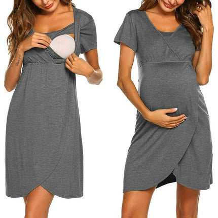LoyisViDion Womens Maternity Dresses Clearance Women Pregnant Maternity Stripe Tunic Breastfeeding Summer Maternity Dress Gray 8(L)