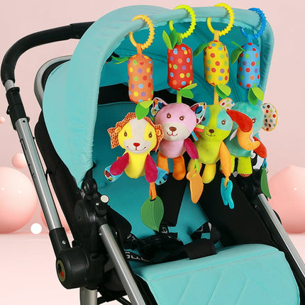 Ludlz Rattle Toys Hanging Bell Animal Carseat Toys for 0-12 Months Baby Crib Stroller Pushchair,Crib Decoration Plush Animal Toy with Teether Hanging Wind Chime for Stroller Accessories