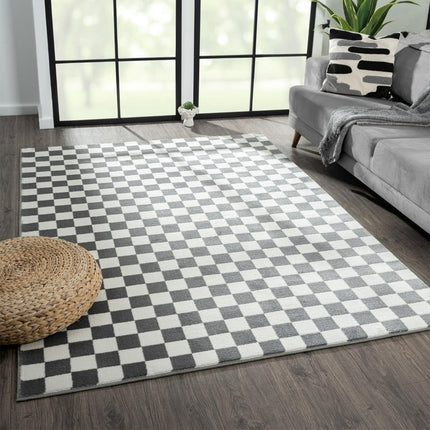 Luxe Weavers Geometric Checkered Gray and White Area Rug 5x7, Modern Stain Resistant Carpet