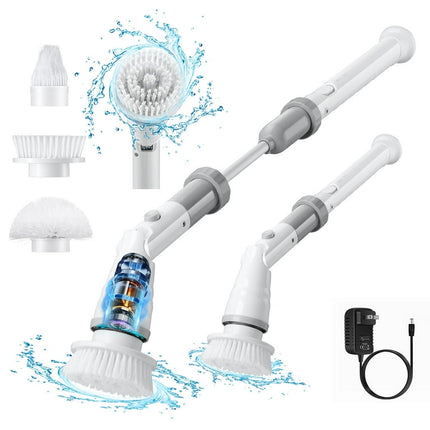 MEGACHIC Electric Spin Scrubber, Cordless Adjustable Angle 90/120/180 with 3 Cleaning Brush Heads