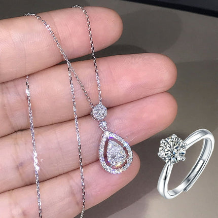 MODUO Women 925 Silver Cubic Zirconia Necklace Ring Set Wedding Anniversary Jewelry - Mother's Day Gift