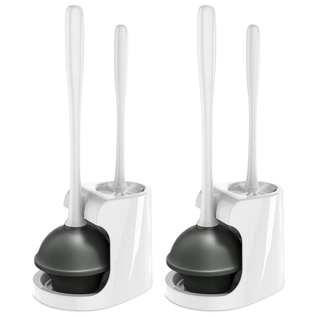 MR.Siga Toilet Plunger and Bowl Brush Combo for Bathroom Cleaning, White, 2 Sets