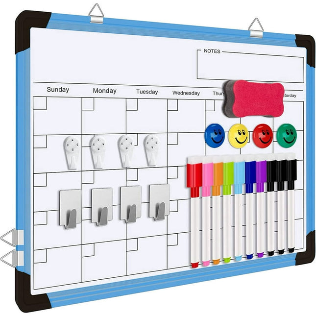 Magnetic Monthly Dry Erase Board for Wall - 16" x 12" Monthly Planner Whiteboard Calendar, Double Sided Memo Notes Boards Hanging White Board for School Restaurant Office