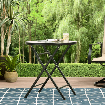 Mainstays 26" Greyson Square Glass and Steel Round Bistro Folding Table - White Linen