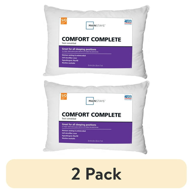(2 pack) Mainstays Comfort Complete Bed Pillow, Standard/Queen