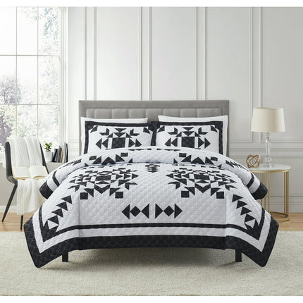 Mainstays Flying Geese 7-Piece Black & White Quilt Set with Sheets, King