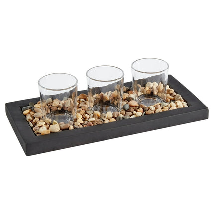 Mainstays Stone Tea Light Candle Garden with 3 Glass Tea Light Candle Holders, Clear
