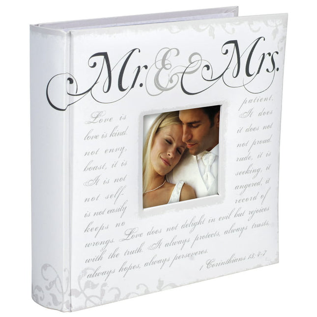 Malden Int Designs 4x6 Horizontal 2 Up Mr & Mrs Corinthians Verse Wedding Photo Album Book Bound Memo Writing Areas Hard Cover 3x3 Front Cover Photo Opening