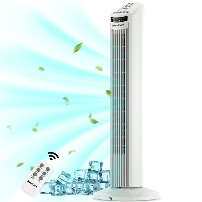 MaxKare 30" Tower Fan 120° Oscillating Fan 60dB Quiet Cooling Fan with Remote Control 3 Speeds 3 Wind Modes Timer - White