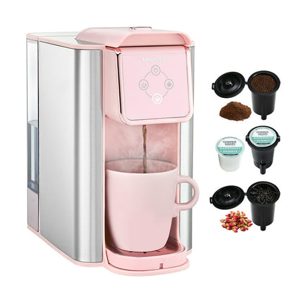 Mecity Coffee Maker 3-in-1 Single Serve Coffee Machine, For K-Cup Coffee Capsule Pod, Ground Coffee Brewer, Loose Tea maker, 6 to 10 Ounce Cup, Removable 50 Oz Water Reservoir, 120V 1150W, Pink
