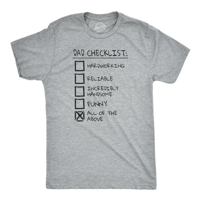 Mens Dad Checklist T Shirt Funny Fathers Day Tee Dad Gift Ideas (Heather Grey) - L Graphic Tees