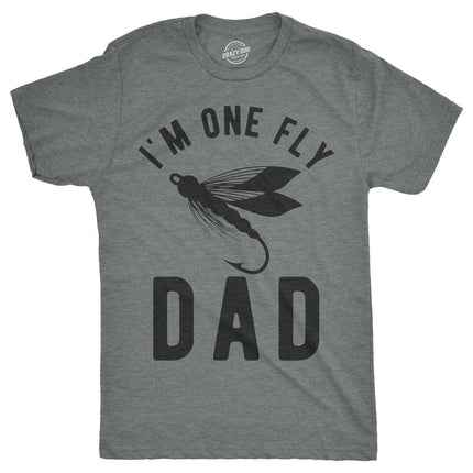Mens Im One Fly Dad Tshirt Funny Fishing Fathers Day Tee For Guys (Dark Heather Grey) - XXL Graphic Tees