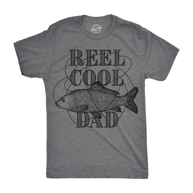 Mens Reel Cool Dad T shirt Funny Fathers Day Fishing Gift for Husband Fisherman (Dark Heather Grey) - XXL Graphic Tees