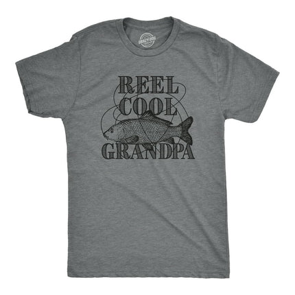 Mens Reel Cool Grandpa T shirt Funny Graphic Novelty Fishing Tee For Fathers Day (Dark Heather Grey) - 3XL Graphic Tees