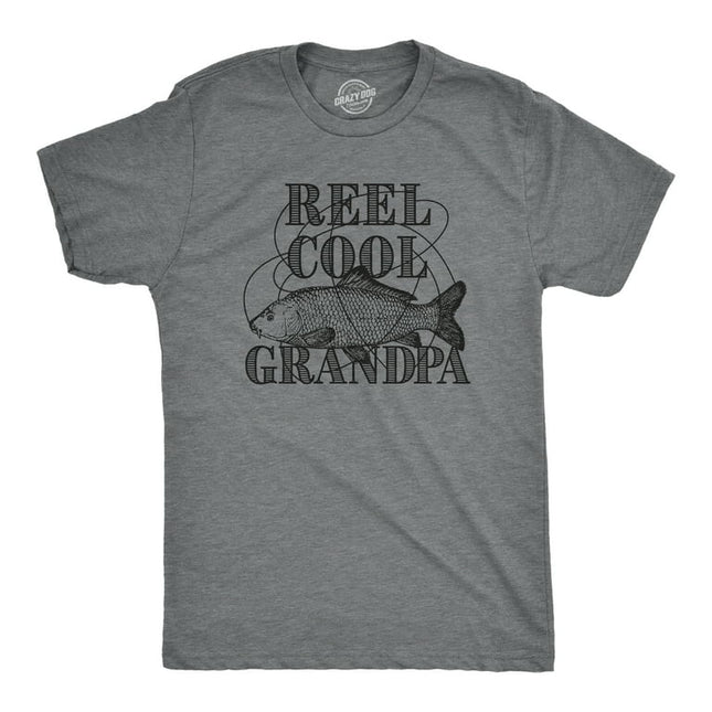 Mens Reel Cool Grandpa T shirt Funny Graphic Novelty Fishing Tee For Fathers Day (Dark Heather Grey) - 3XL Graphic Tees