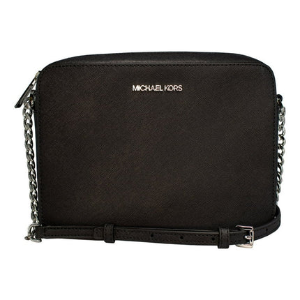 Michael Kors Women's Jet Set Large East West Crossbody Handbag Saffiano-Black/Silver