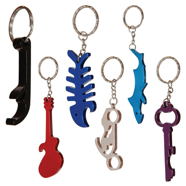Minute Key Bottle Opener Keychains, Bottle Opener Shapes, Steel, Pack of 6, Multi-Color