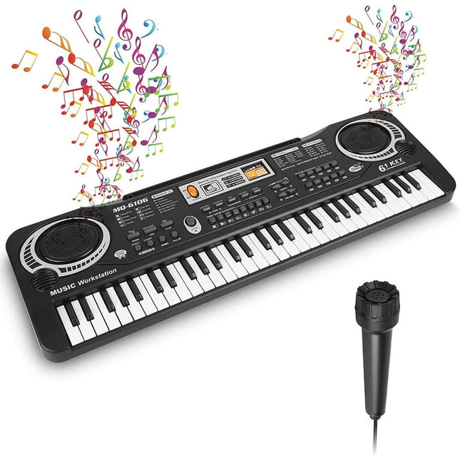 Mixfeer 61 Key Keyboard Piano, Electronic Keyboard Piano with Microphone for Kids Gift, Black