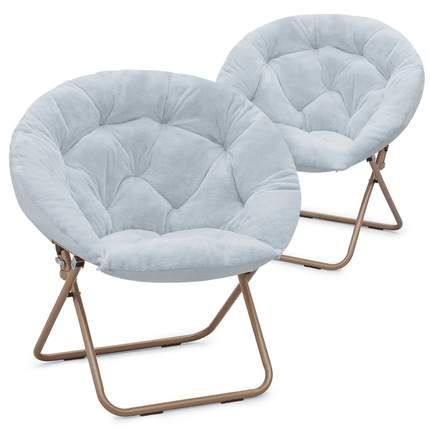 MoNiBloom 2 Piece Folding Saucer Chair with Cozy Faux Fur Upholstery, Lounge Moon Chair with Gold Metal Frame for Dorm Bedroom Living Room, Blue