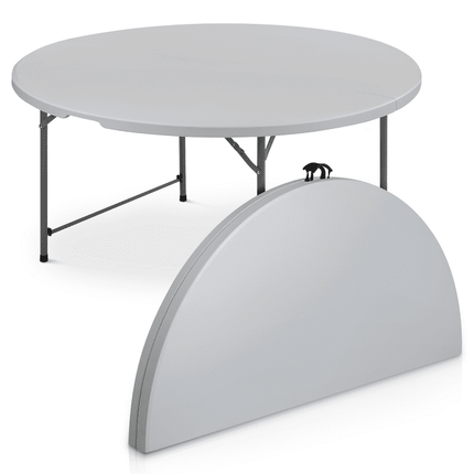 MoNiBloom 5 foot Round Bi-Fold Plastic Table, Metal Frame Indoor Outdoor 60 Inch Foldable Desk for Kitchen Party Wedding, Grey