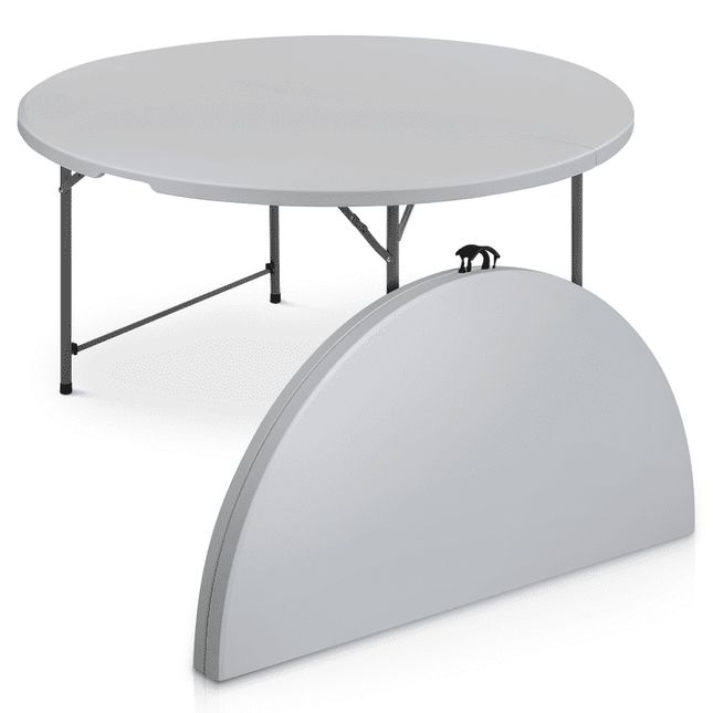 MoNiBloom 5 foot Round Bi-Fold Plastic Table, Metal Frame Indoor Outdoor 60 Inch Foldable Desk for Kitchen Party Wedding, Grey