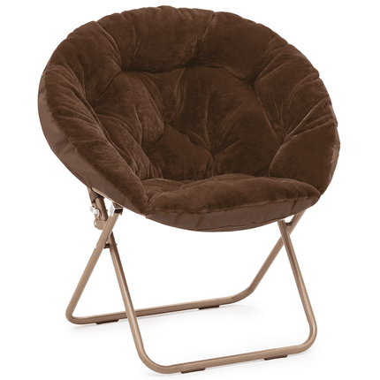 MoNiBloom Foldable Lounge Chair Comfy Faux Fur Saucer Chair, Cozy Moon Chair Seating with Metal Frame for Home Living Room Bedroom, Brown