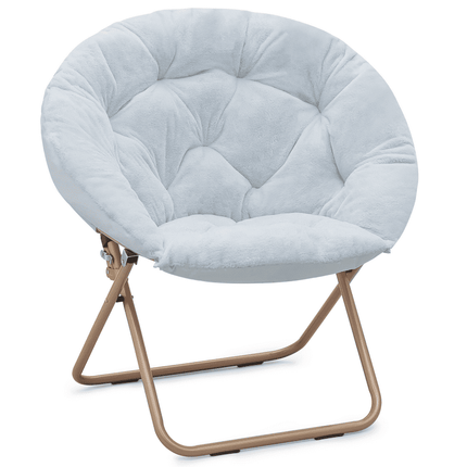 MoNiBloom Folding Saucer Chair with Cozy Faux Fur Upholstery, Lounge Moon Chair with Gold Metal Frame for Dorm Bedroom Living Room, Blue