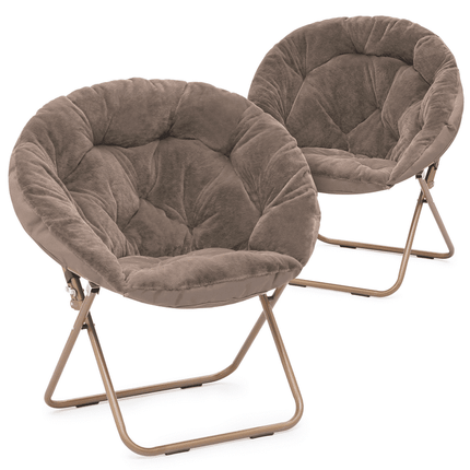 MoNiBloom Set of 2 Comfy Saucer Chair, Foldable Faux Fur Lounge Chair for Bedroom Living Room, Cozy Moon Chair with Metal Frame for Kids Adults, Beige