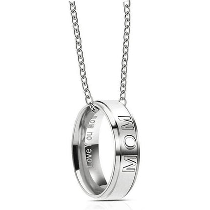 Mom/Dad Ring Pendant Necklace Love You Dad Mom Engraved Stainless Steel Ring Necklace Gifts Necklaces Fashion Jewelry for Mothers Day Fathers Day Birthday