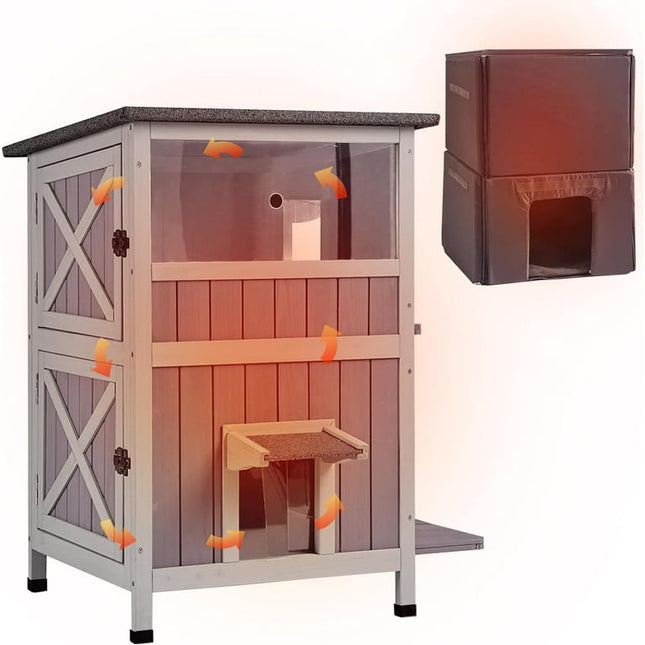 Morgete Insulated Cat House Outdoor, Feral Cat Shelter for Winter Weatherproof with Insulated Liner
