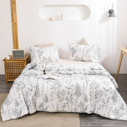 Move Over White Floral Comforter Set King Botanical Bedding Sets Plants Pattern Microfiber Filling Down Comforter