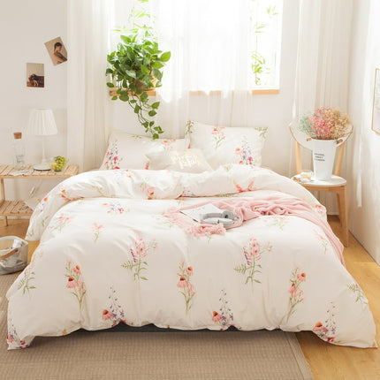 Move Over White Floral Comforter Set King Pastoral Style Bedding Sets Pink Flowers Pattern Microfiber Filling Duvet Set