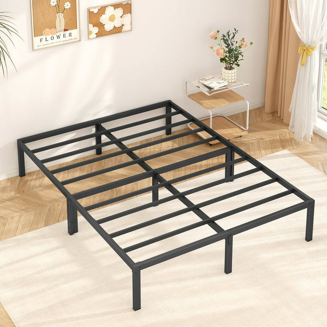 Mr IRONSTONE Heavy Duty Queen Size Metal Platform Bed Frame, No Box Spring Needed for Use with Mattress, Adult Kids Queen Size Bed with 14 inch Under Bed Storage Space, Black