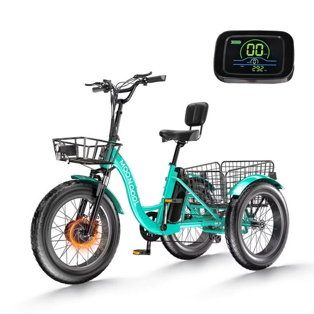 NAIZEA 20" Electric Trike Tricycle for Adults, Fat Tire7 Speed Electric Trike, 3 Wheels Bike with Large Baskets, 36V 350W 13Ah Lithium Battery