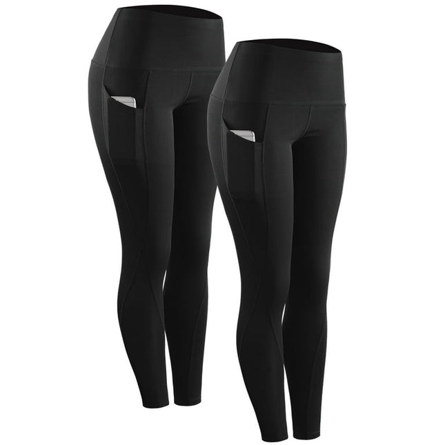 NELEUS Womens High Waist Running Workout Yoga Leggings with Pockets,Black+Black,US Size M